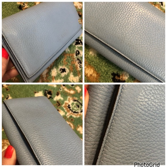 Gucci AUTHENTIC Interlocking G Grained Pebbled Baby Blue Leather GG Long Wallet - Picture 3 of 16